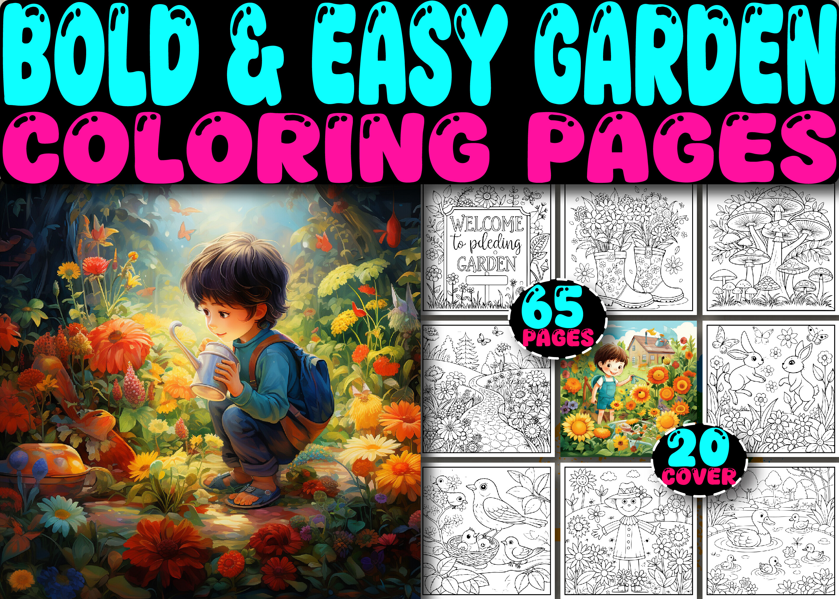 Bold & Easy Garden Coloring Book Pages Graphic by Cute Designer ...