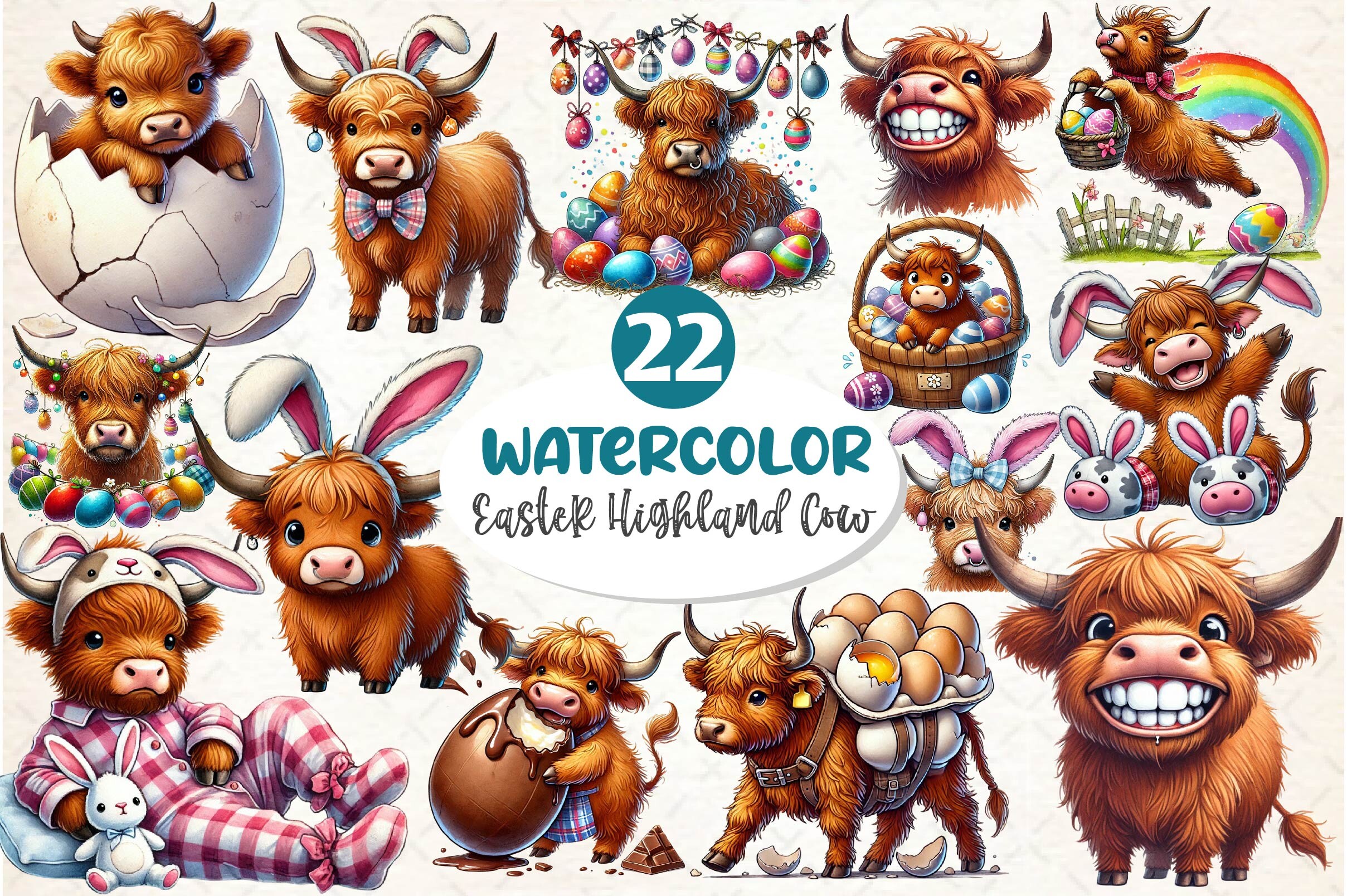 Easter Highland Cow Sublimation Clipart Graphic by Dream Creation ...