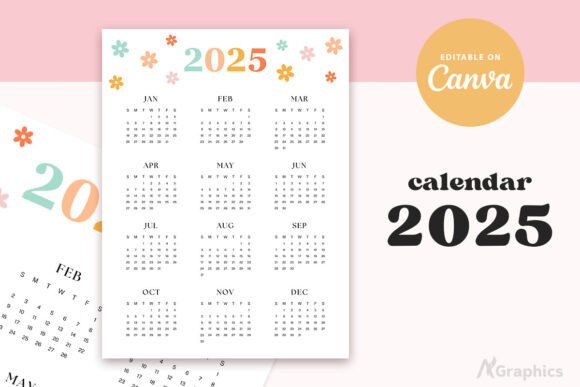 Editable 2025 Calendar Canva Template