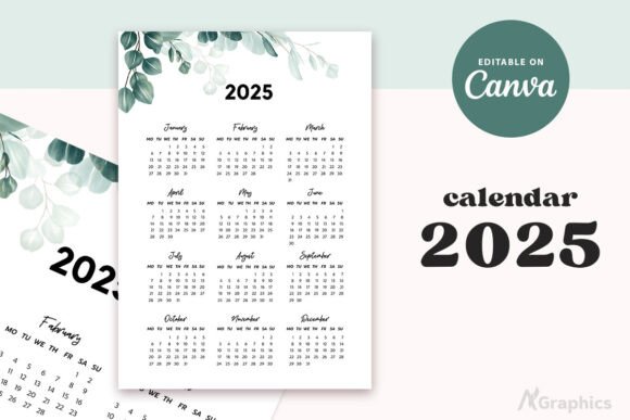 Editable 2025 Calendar Canva Template