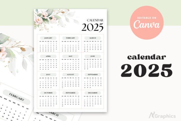 Editable Calendar 2025 Canva Template