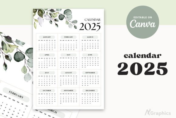 Editable Calendar 2025 Canva Template