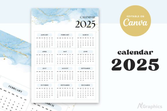 Editable Calendar 2025 Canva Template