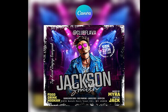 Editable DJ Club Flyer for Canva