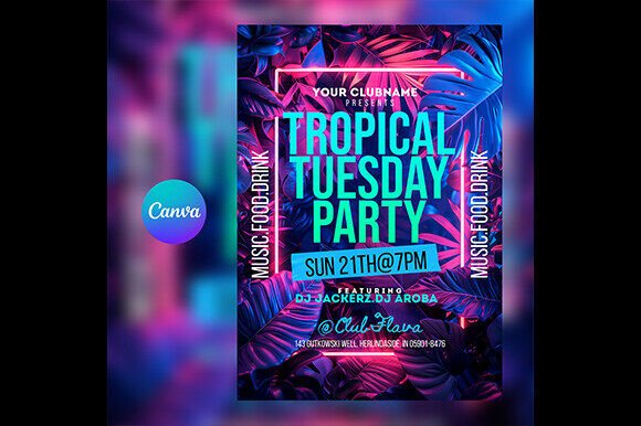 Editable DJ Club Flyer for Canva