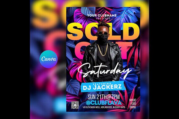 Editable DJ Club Flyer for Canva