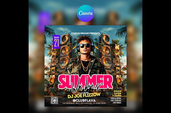 Editable DJ Club Flyer for Canva