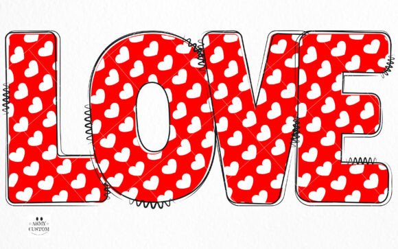 Love Valentine's Doodle Hearts Font PNG with transparent background - Preview 1