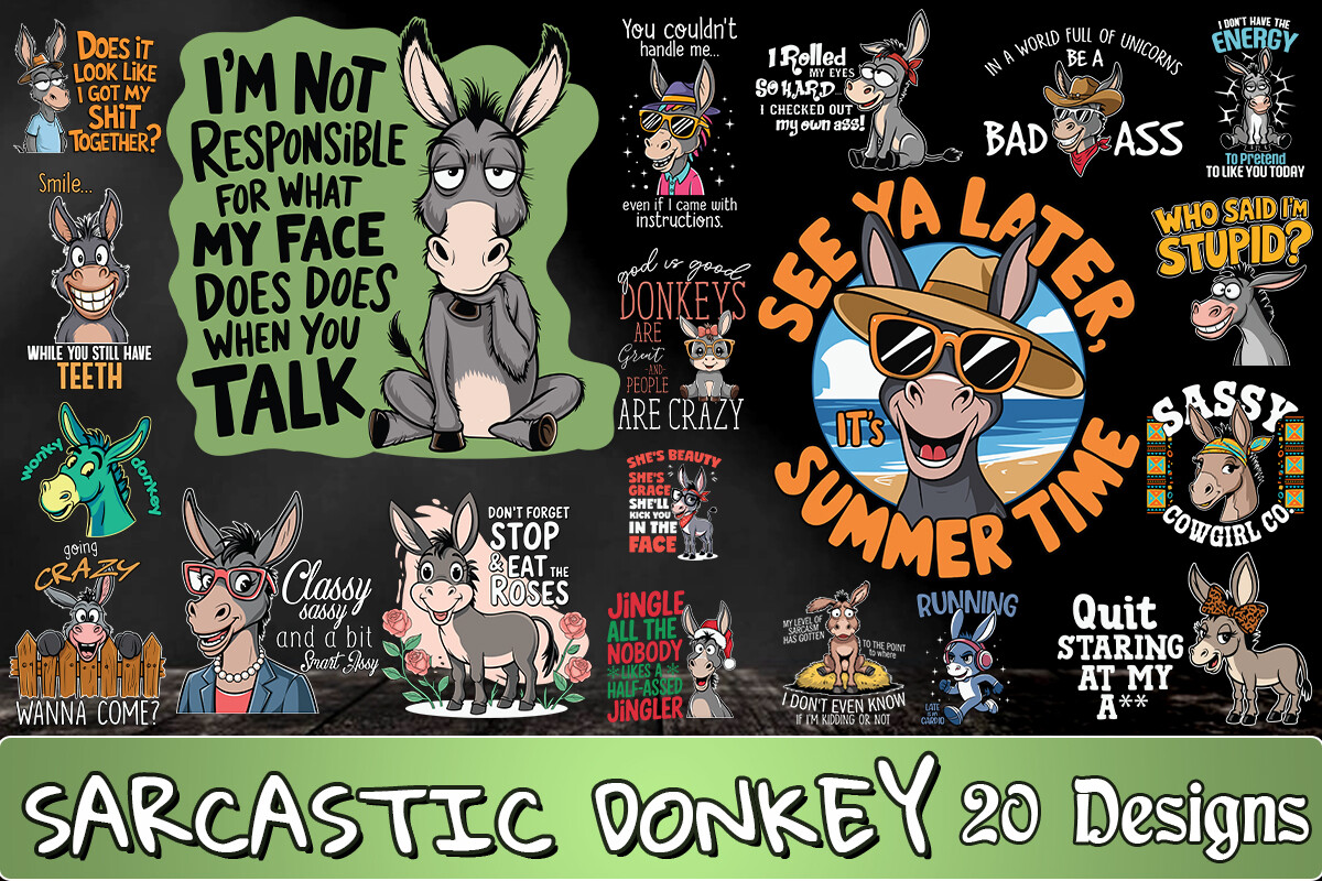 Sarcastic Donkey SVG Bundle Graphic by Litewort · Creative Fabrica