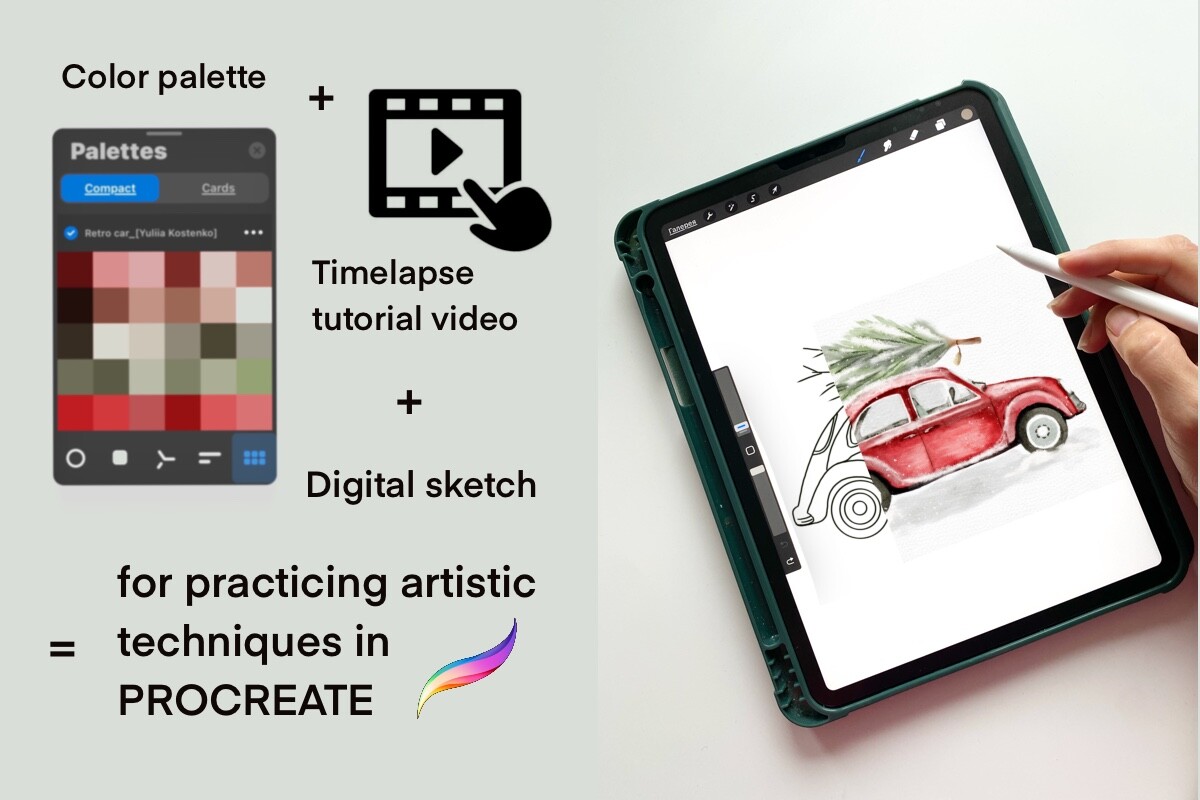 Tutorial Drawing of Watercolor Retro Car