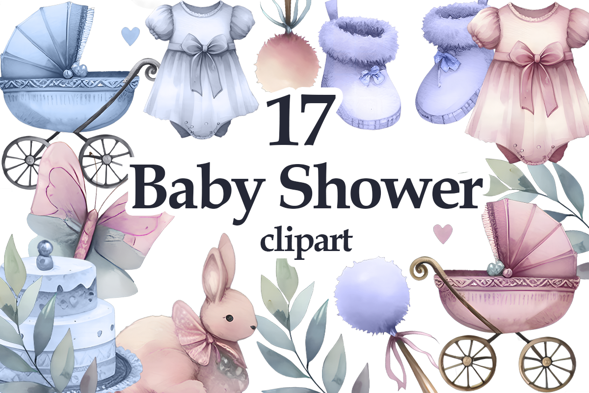 Watercolor Baby Shower Clipart Blue Pink Graphic by DarySmolly ...