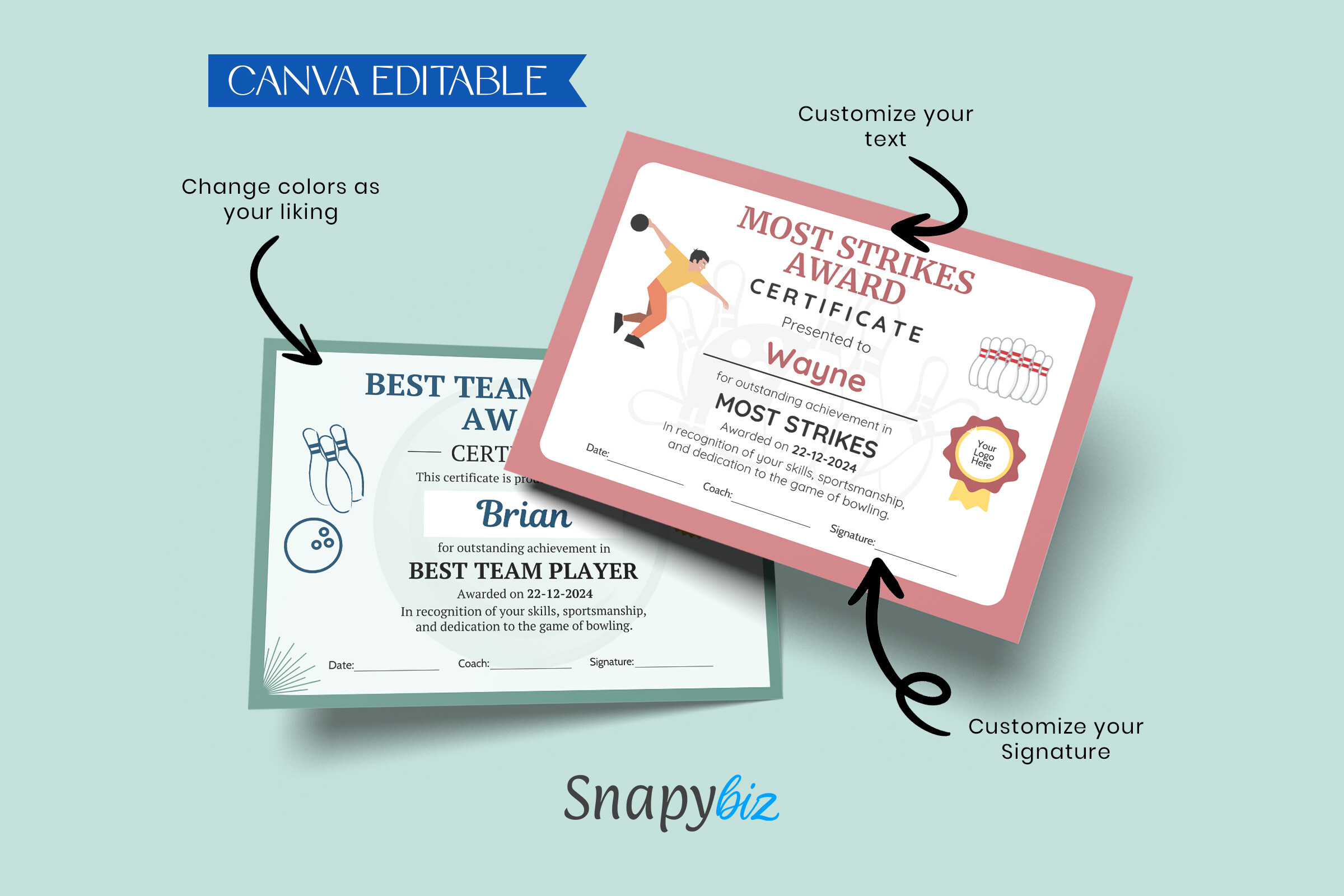 Bowling Award Certificate Templates