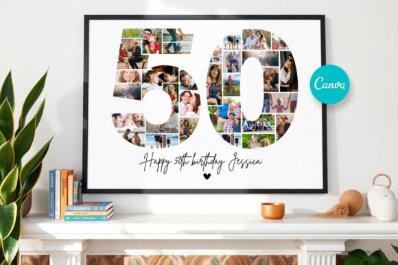 Editable 50th Birthday Photo Collage Graphic Photo Collage & Scrapbook Templates By PixelTemplix