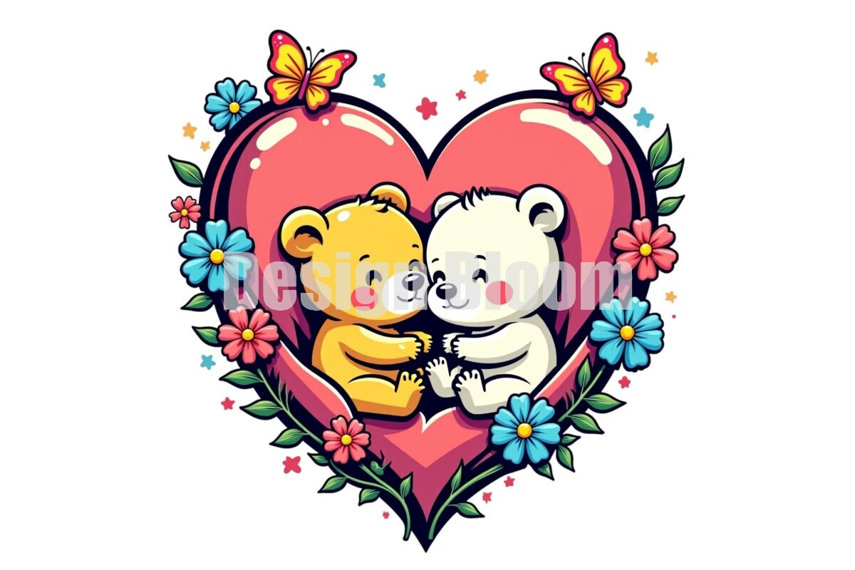 Free Vintage Valentine Bear Couple PNG Graphic by Design BLOOM ...