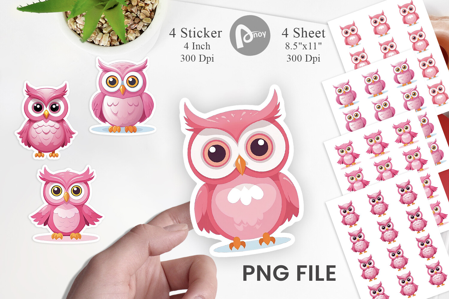 Pink Owl Valentine Sticker Graphic by Artnoy · Creative Fabrica