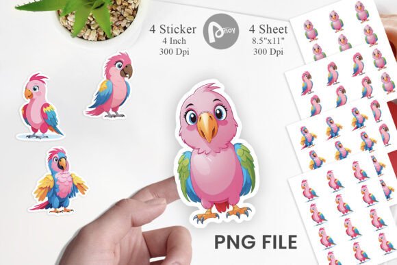 Pink Parrot Valentine Sticker Graphic by Artnoy · Creative Fabrica