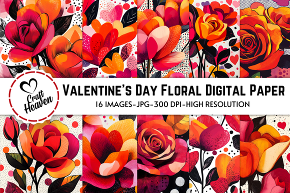 Valentine's Day Floral Digital Paper Graphic by Craft Heaven · Creative ...