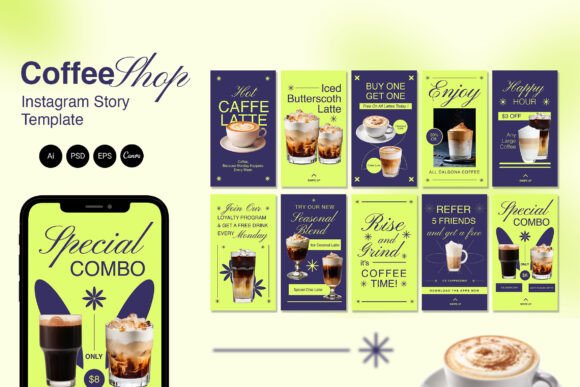 Preview of Vibrant Coffee Shop Instagram Story coffee shop social media template