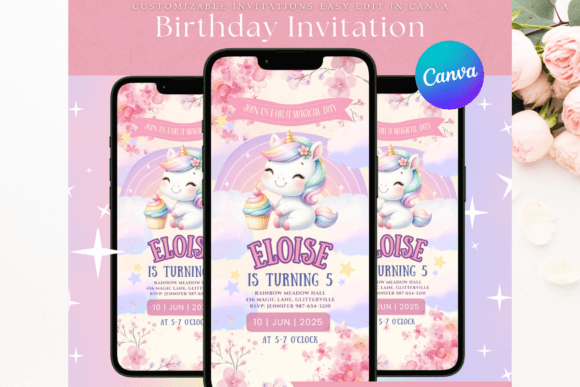 Video Unicorn Birthday Party Invitation