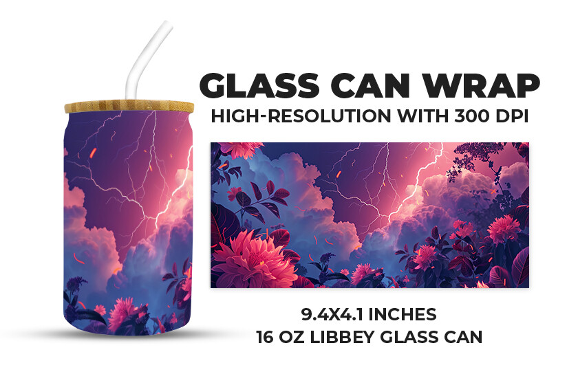 Floral with Thunder Glass Can Wrap Graphic by Creative World · Creative ...