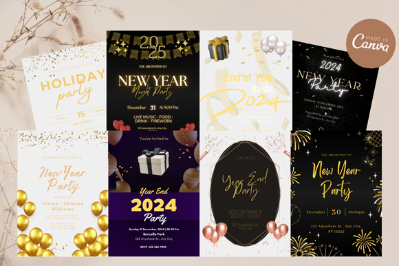 New Year Invitation Canva Bundle