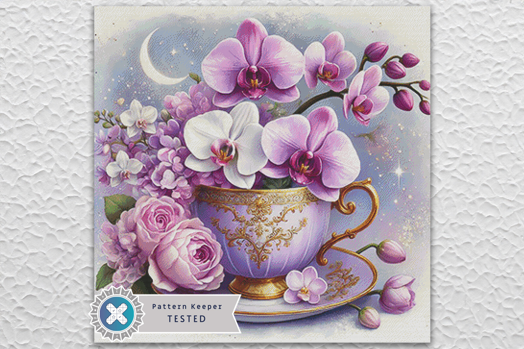 Purple Orchid Teacup Cross Stitch Chart
