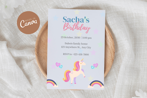 Unicorn Birthday Invitation Canva