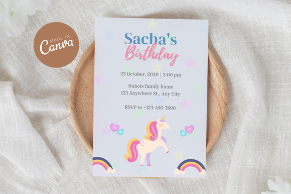 Unicorn Birthday Invitation Canva