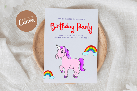 Unicorn Birthday Invitation Canva