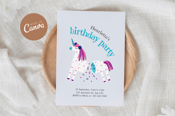 Unicorn Birthday Invitation Canva