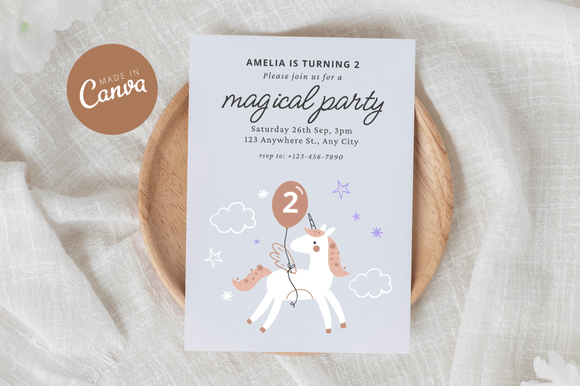Unicorn Birthday Invitation Canva