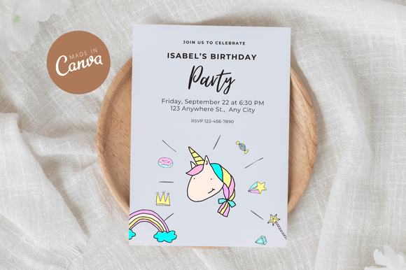 Unicorn Birthday Invitation Canva