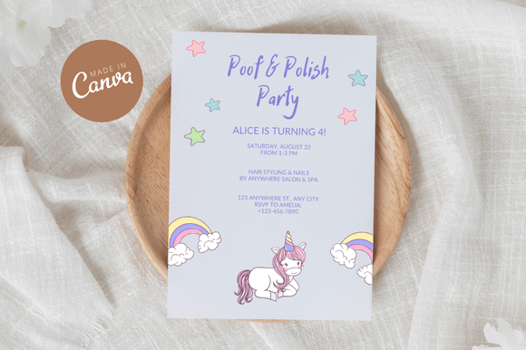 Unicorn Birthday Invitation Canva