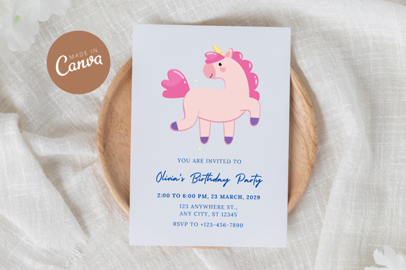Unicorn Birthday Invitation Canva