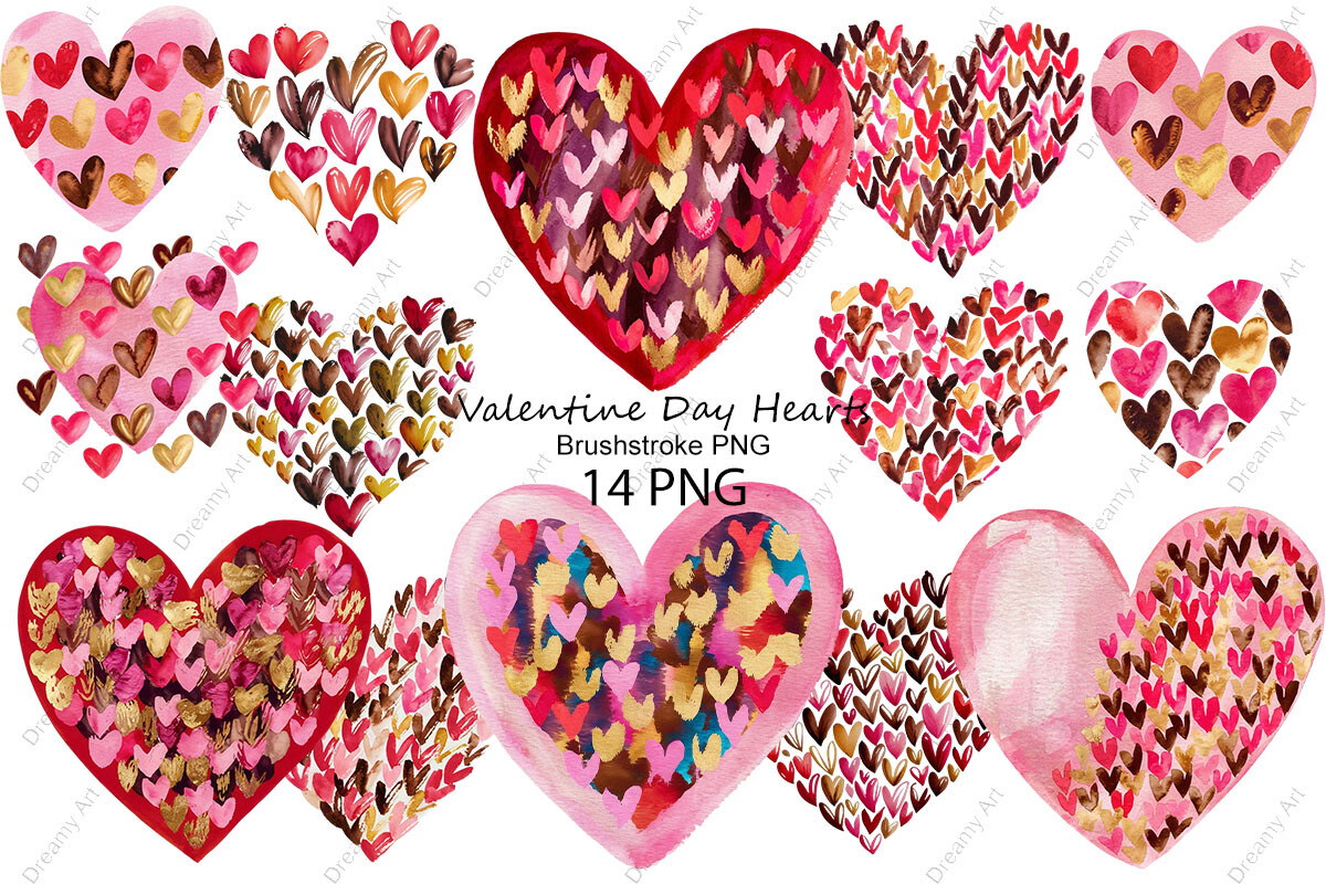 Valentine Day Hearts Brushstroke PNG Graphic by Dreamy Art · Creative ...