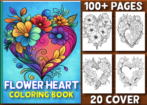 Flower Heart Coloring Book Pages for KDP