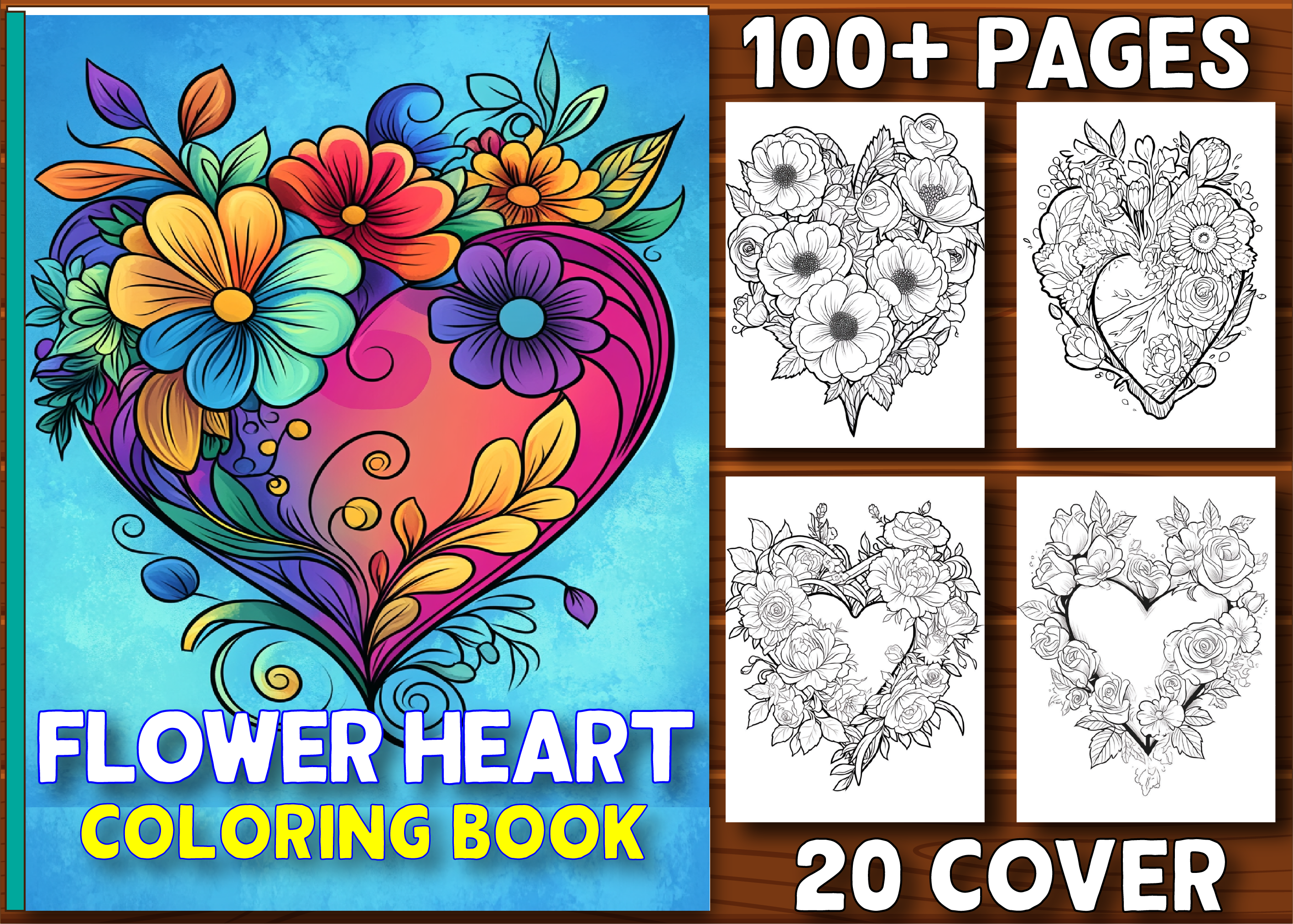 Flower Heart Coloring Book Pages for KDP