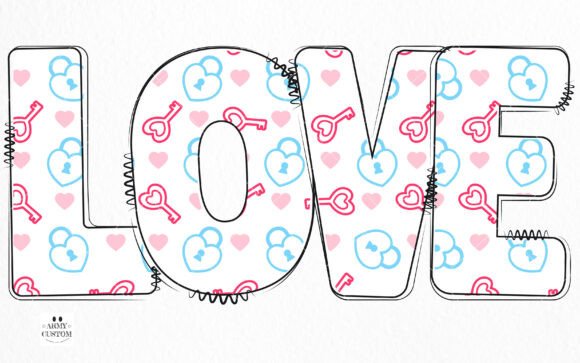 Love Valentine's Key Heart Font PNG with transparent background - Preview 1