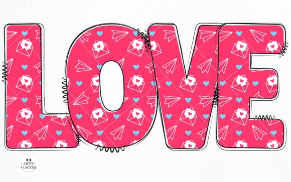 Love Valentine's Paper Plane Font PNG with transparent background - Preview 1