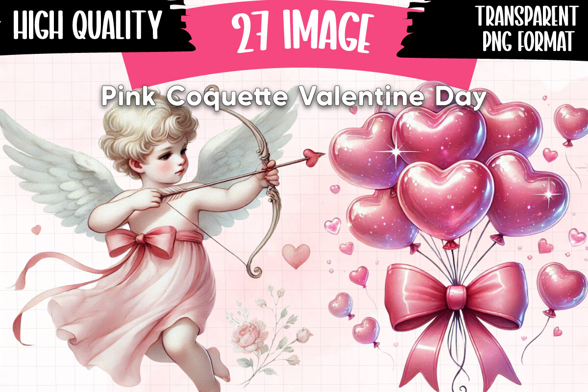 Pink Coquette Valentine Day Clipart Bund Graphic by Ak Artwork ...