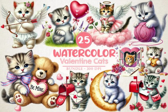 Valentine Cats Sublimation Clipart