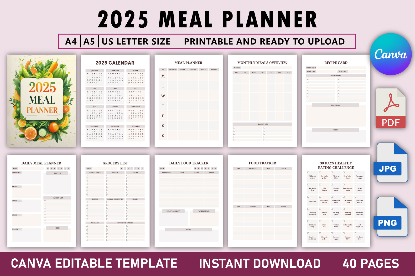 2025 Meal Planner Canva Template