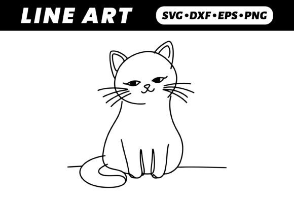 Cute Line Art Cat Sitting, Simple Design