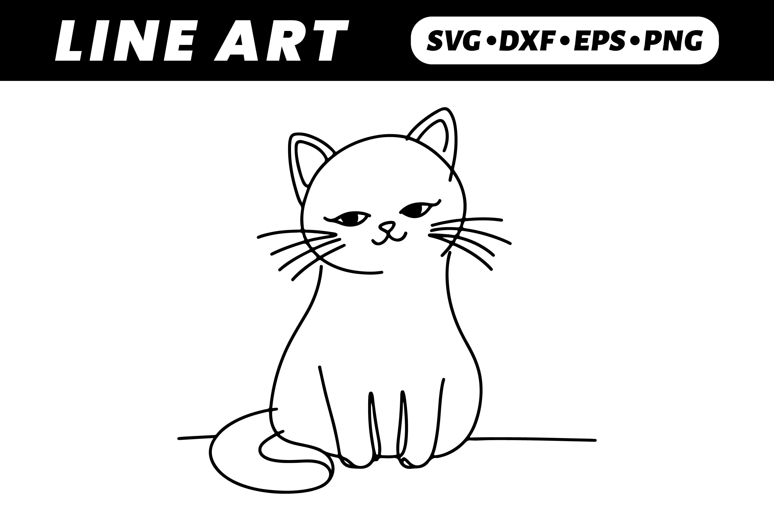 Cute Line Art Cat Sitting, Simple Design