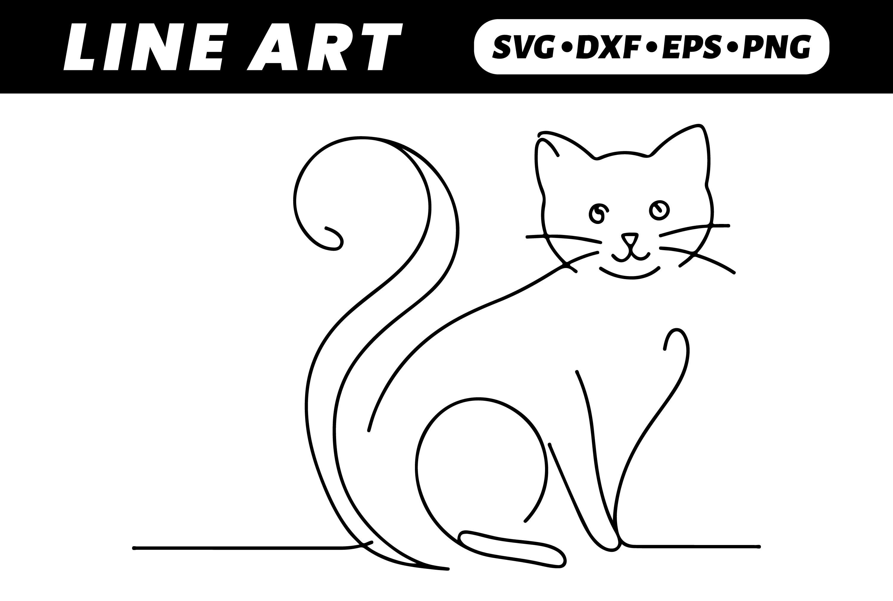 One Line Drawing Cute Cat with Curl Tail