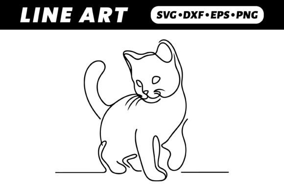 One-Line Drawing: Cute Kitten Sitting