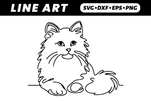 One-Line Drawing: Fluffy Cat Sitting