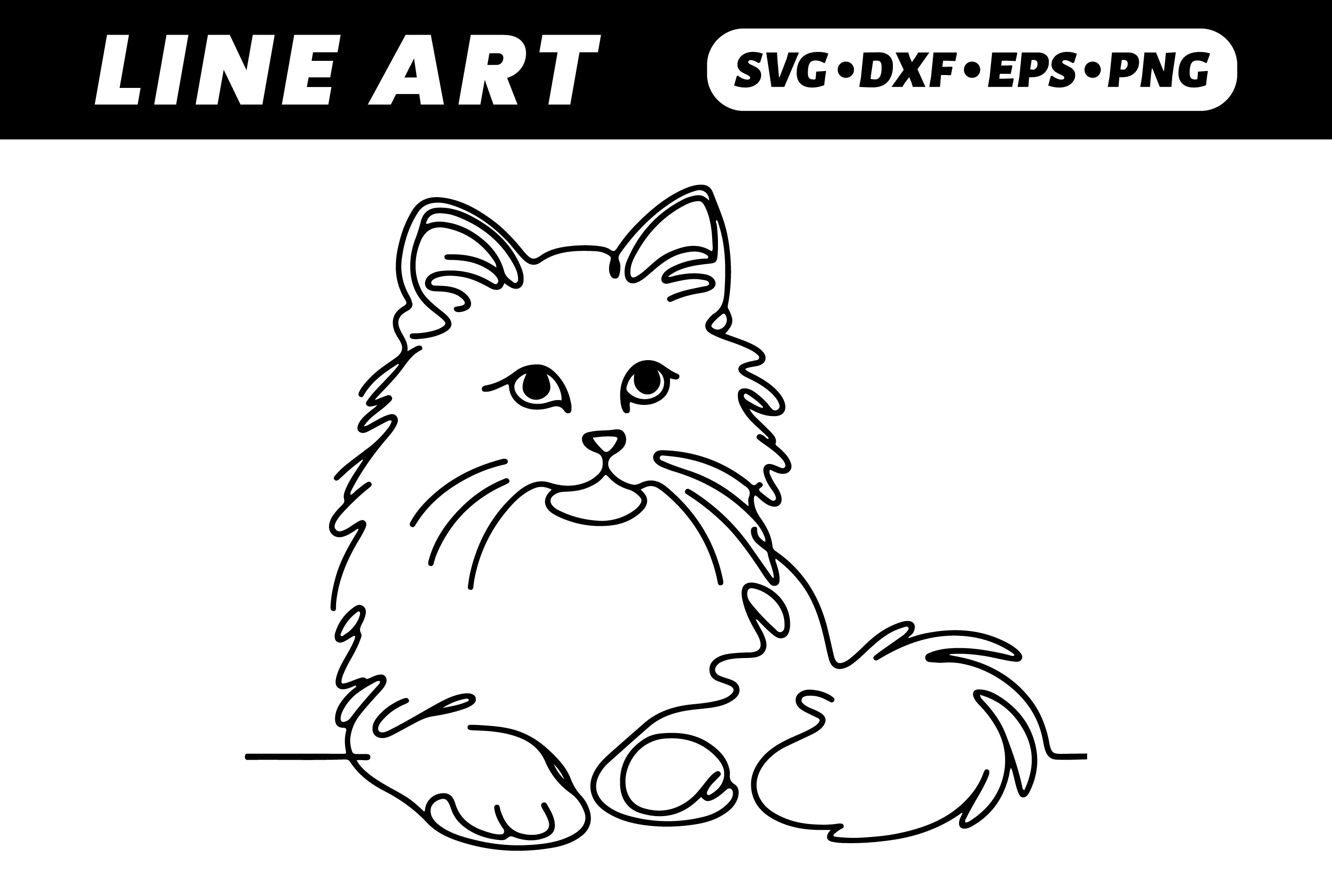 One-Line Drawing: Fluffy Cat Sitting