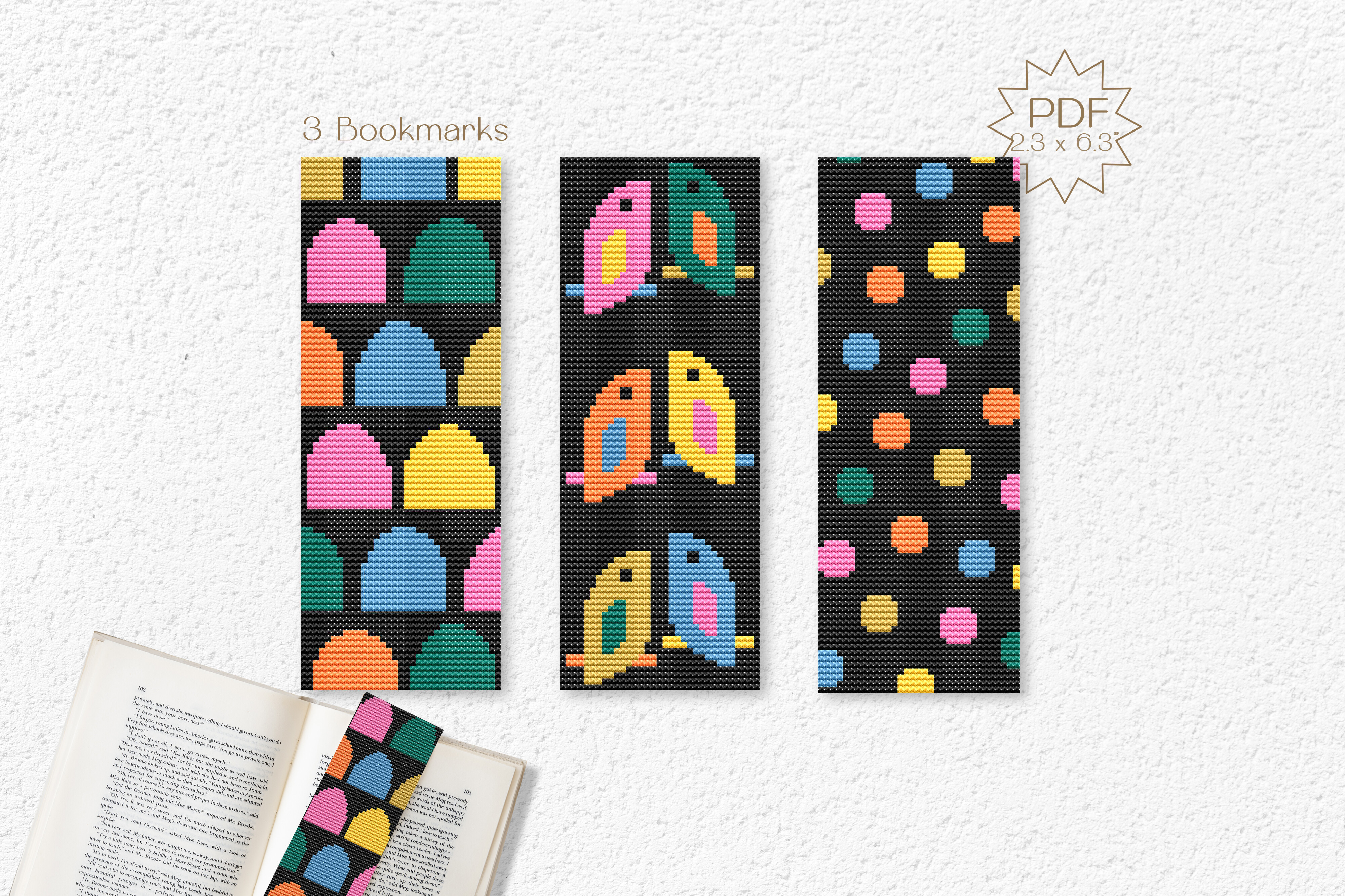 3 Abstract Cross Stitch Bookmark Pattern