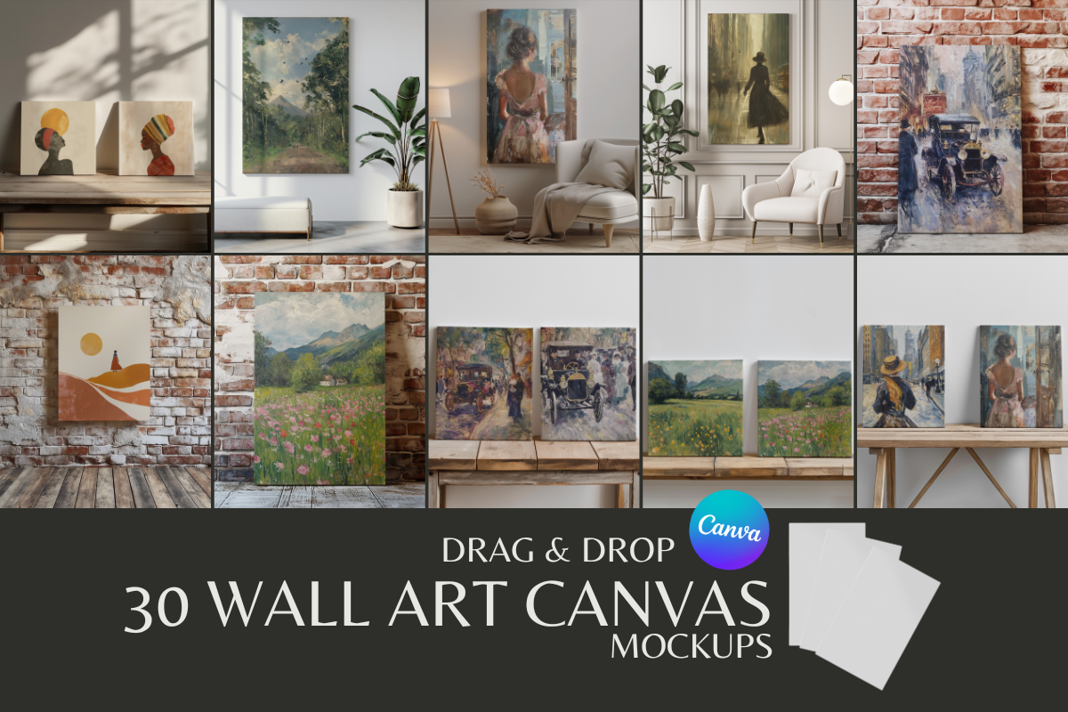 30 Wall Art Canvas Mockup - Canva Frames